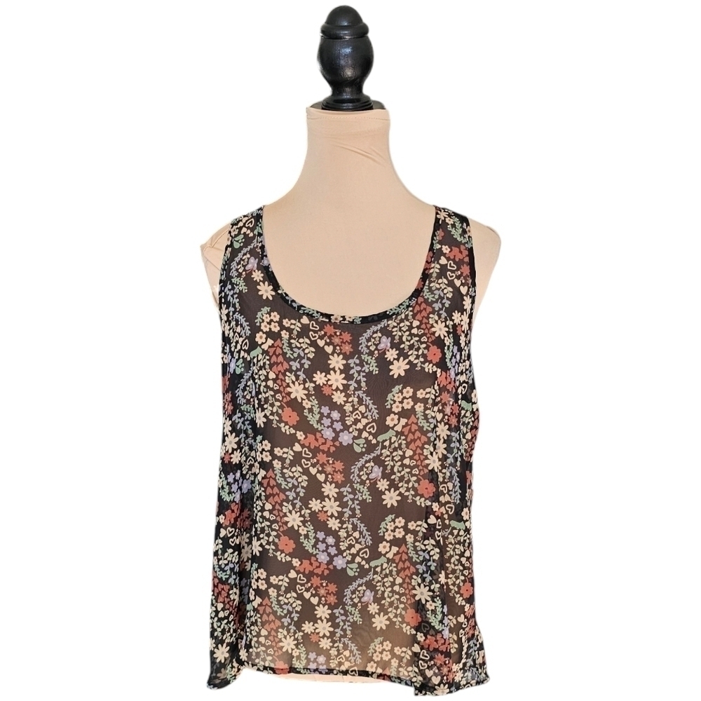 P.O.P Black Floral Mesh Top Sz S